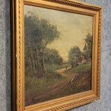 HC Darn (N°2) : Huile sur toile représentant un paysage de campagne animé