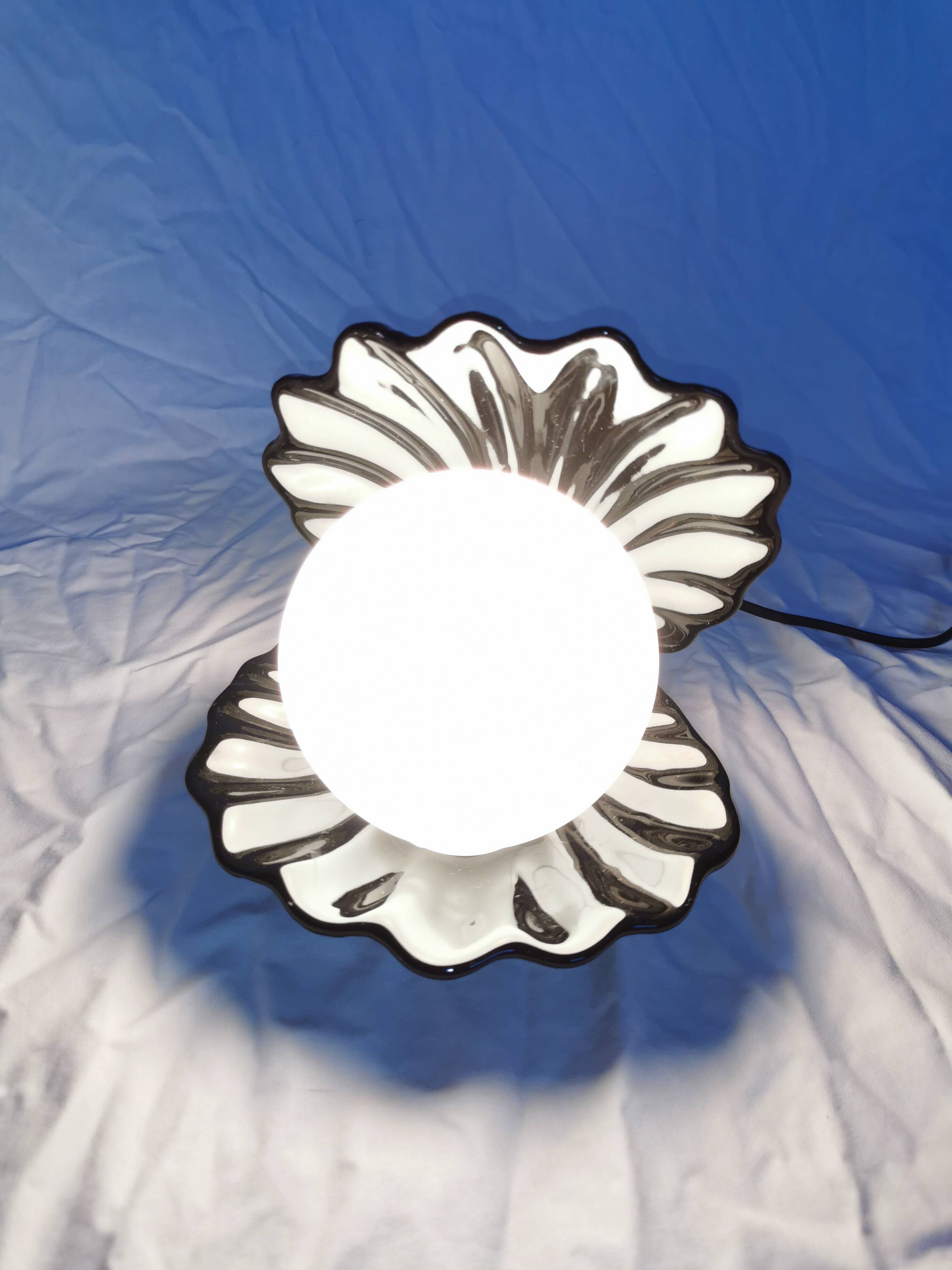 Ceramic shell lamp with opaline pearl, Saint-Jacques, France, 1980