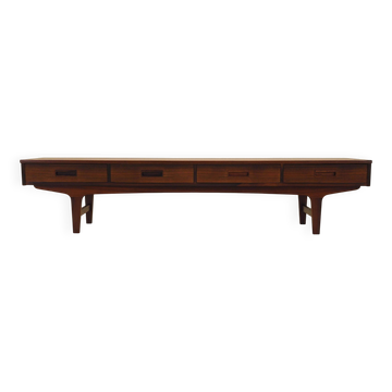 Low walnut furniture, Danish design, 1970s, made in Denmark.