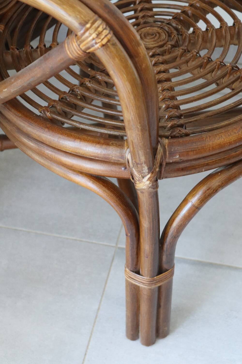 Fauteuil feuille bambou et rotin 1970 vintage