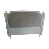 160-style louis XVI style headboard patinated pearl grey waxed finish, lined with grey velvet