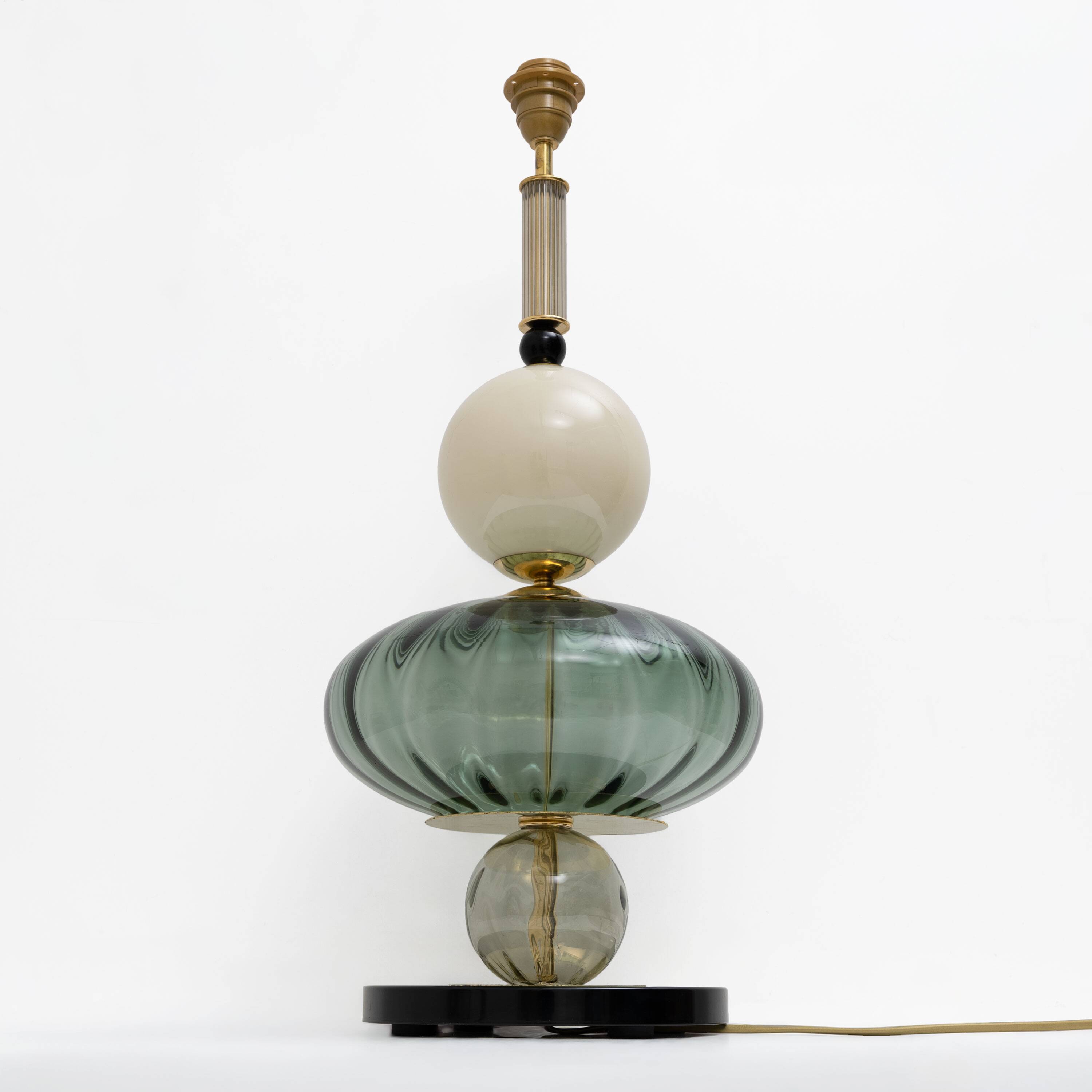 Paire de lampes de table géométriques en verre de Murano vert et blanc
