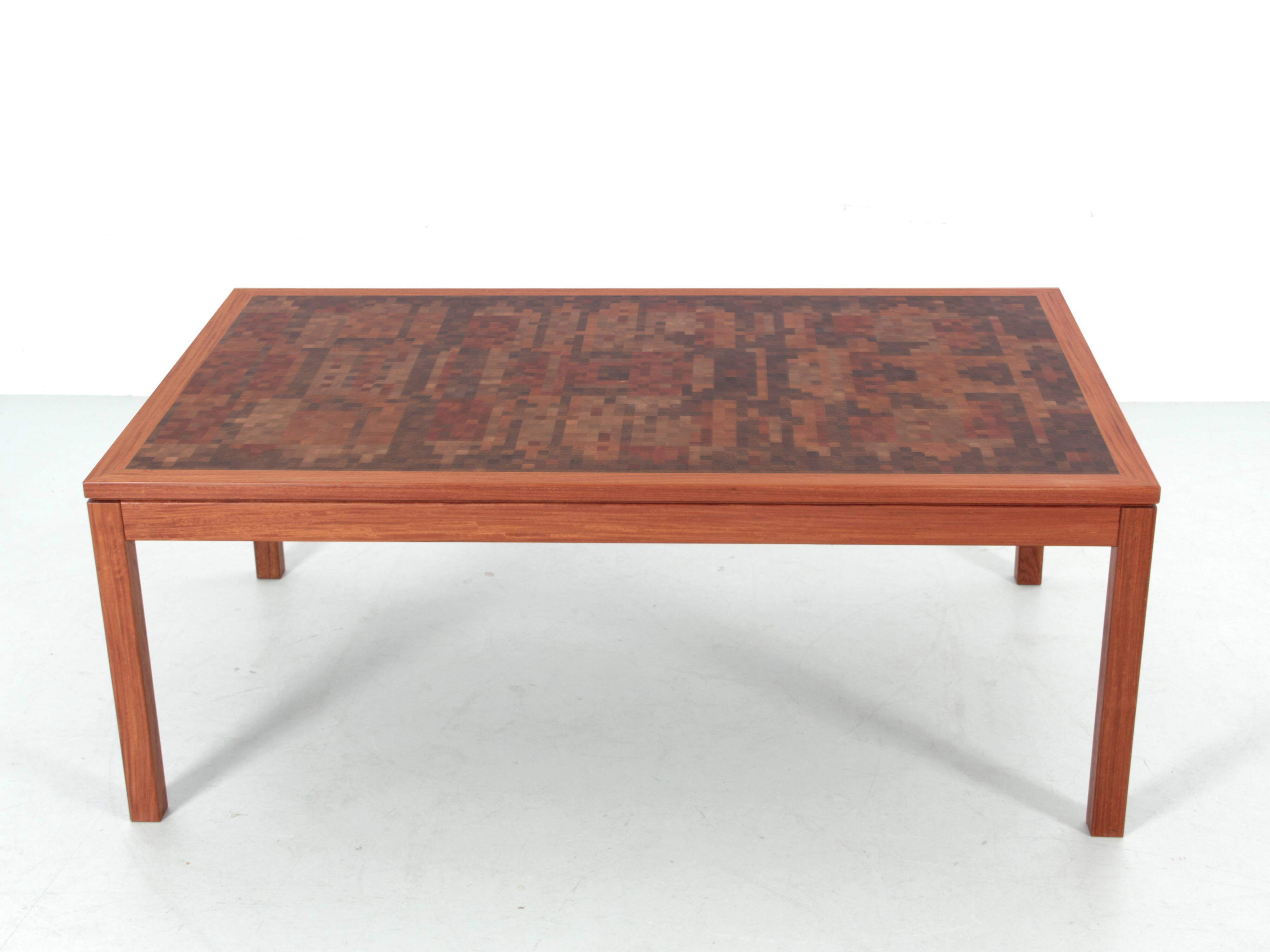 Large Scandinavian coffee table in standing wood marquetry