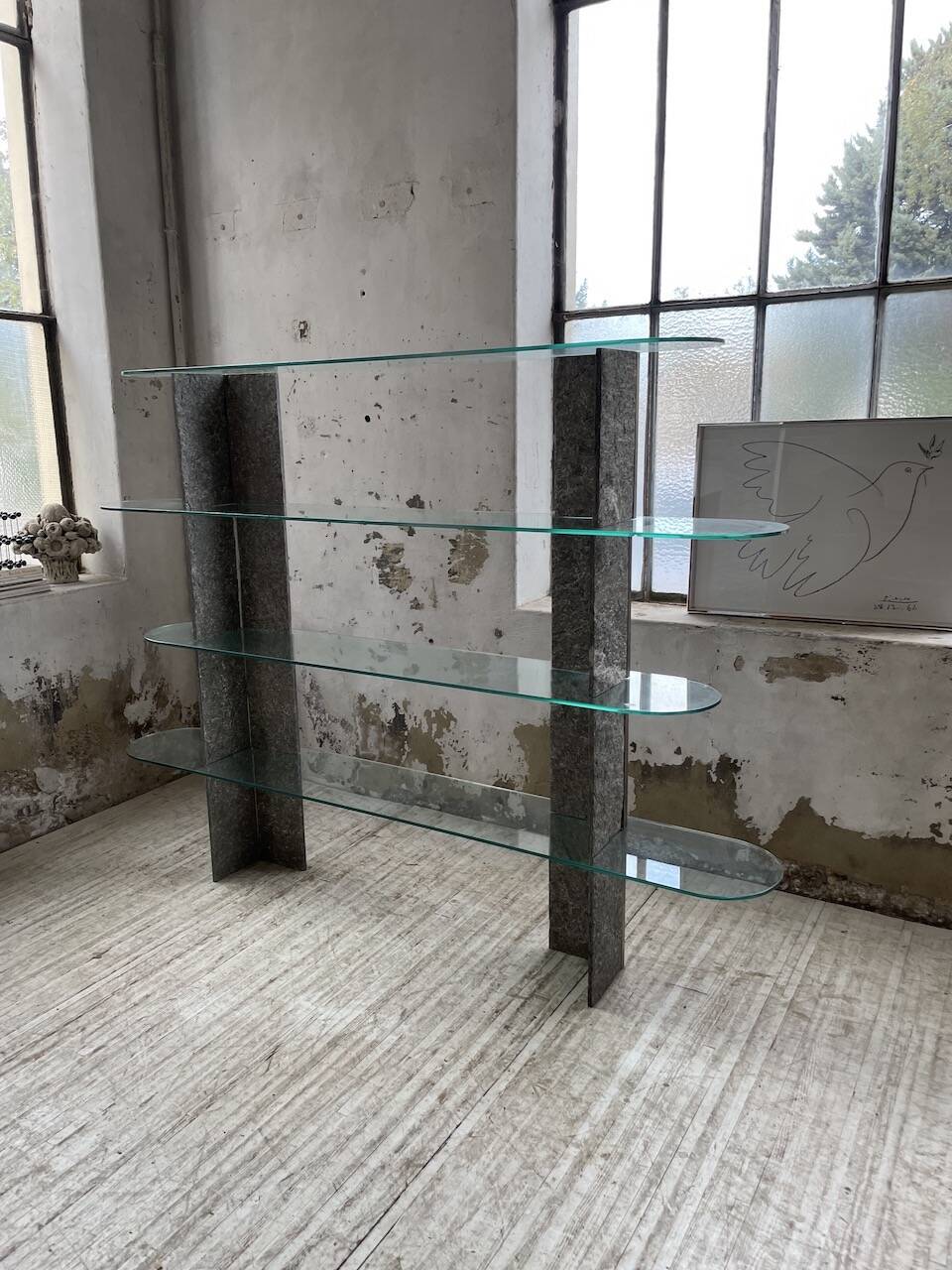 Roche Bobois stone and glass sculpture shelf 1970s