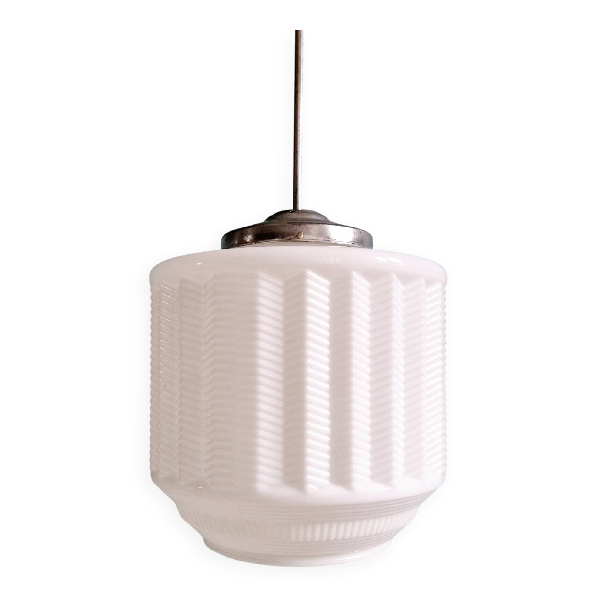 Large Art Deco pendant light in white opaline, 1920s-30s