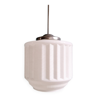 Large Art Deco pendant light in white opaline, 1920s-30s