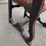 Henri II armchair in solid wood and floral burgundy fabric, 19th century.