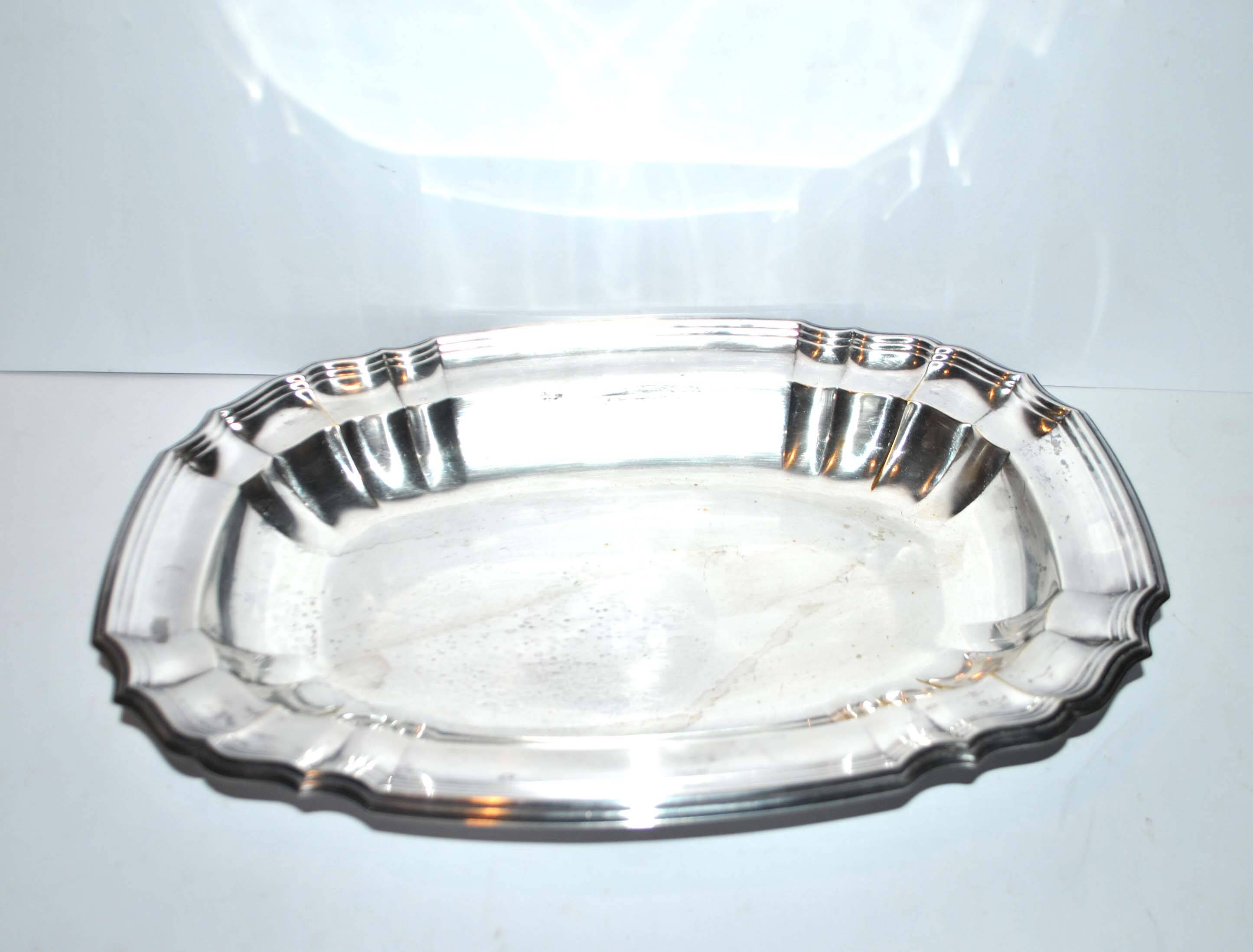 WMF Oval dish vintage tray in silver metal - scalloped net model 34cm