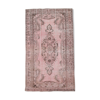 5x9 Vintage turkish hand-made area rug 5x9 hand-woven pink oushak rug, wool rug 5'1x8'12 Ft