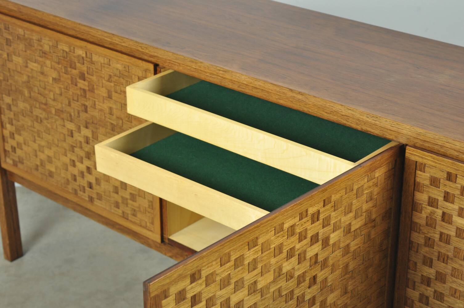 Vintage German Rio sideboard in rosewood, woven finish, Leo Bub, 19