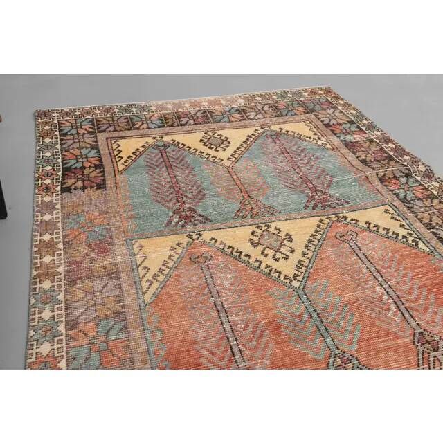 1970s Vintage Turkish Hand-Knotted Wool Cotton Orange Runner Rug 143x339