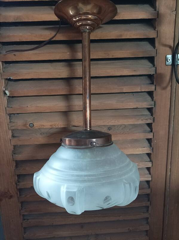 Chandelier with support copper globe art deco frosted glass