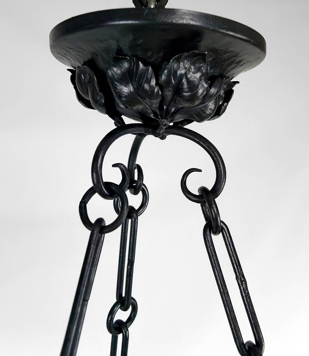 Art Deco wrought iron chandelier by Augustin Louis Calmels, France, Circa 1920