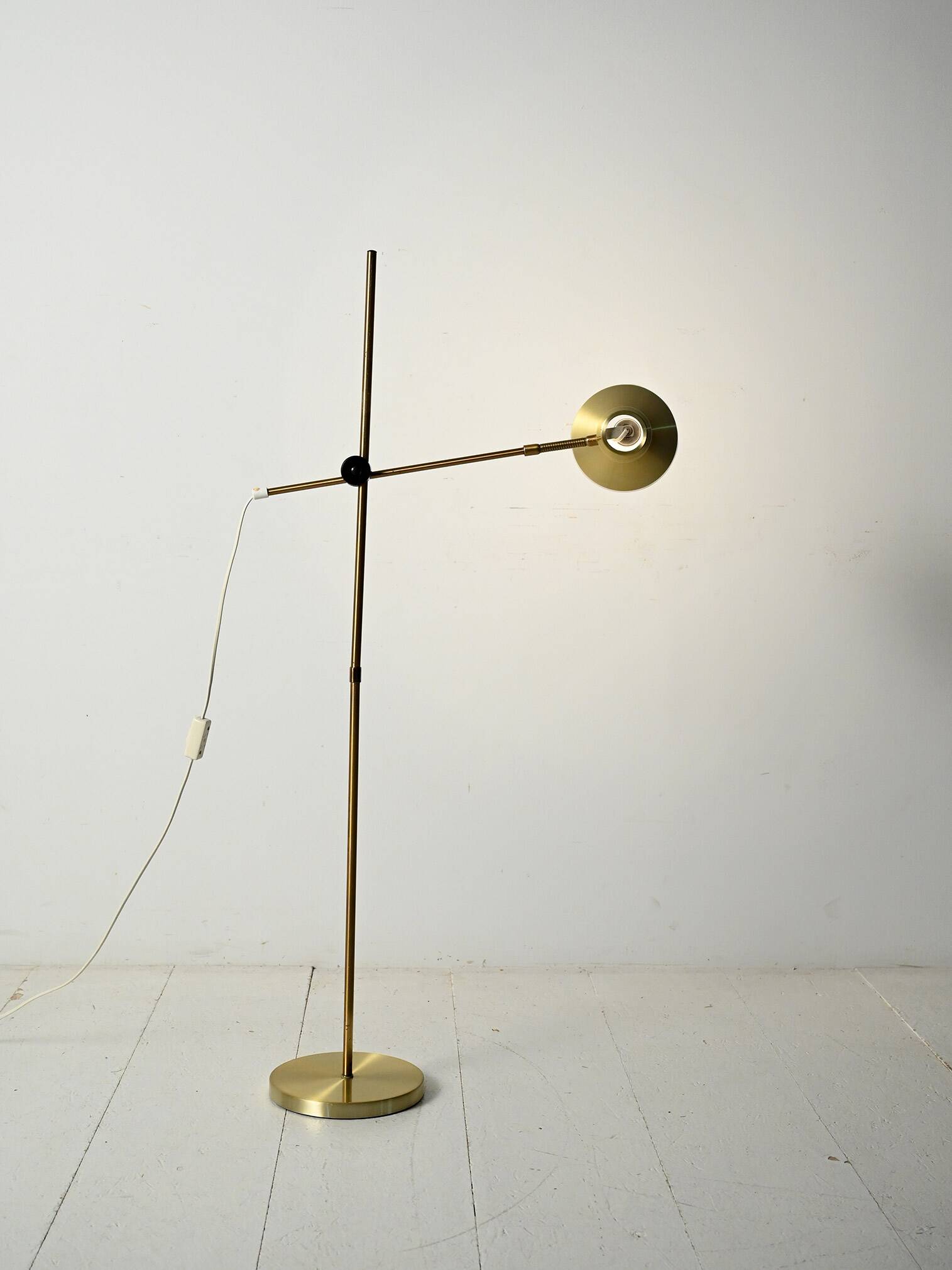 Scandinavian brass floor lamp with adjustable arm