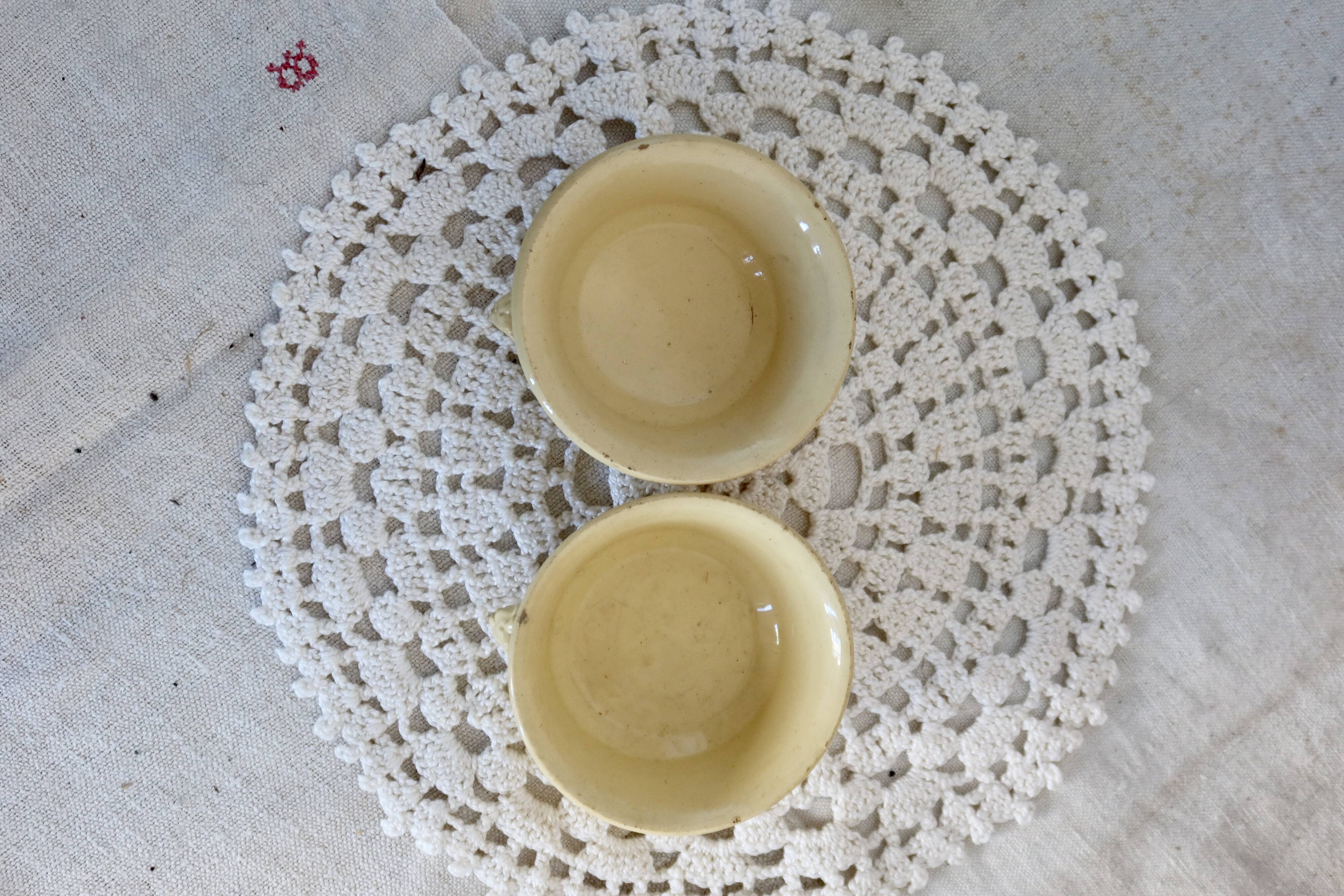 Antique Sarreguemines 1922 earthenware dishes / ramekins beige iron earth
