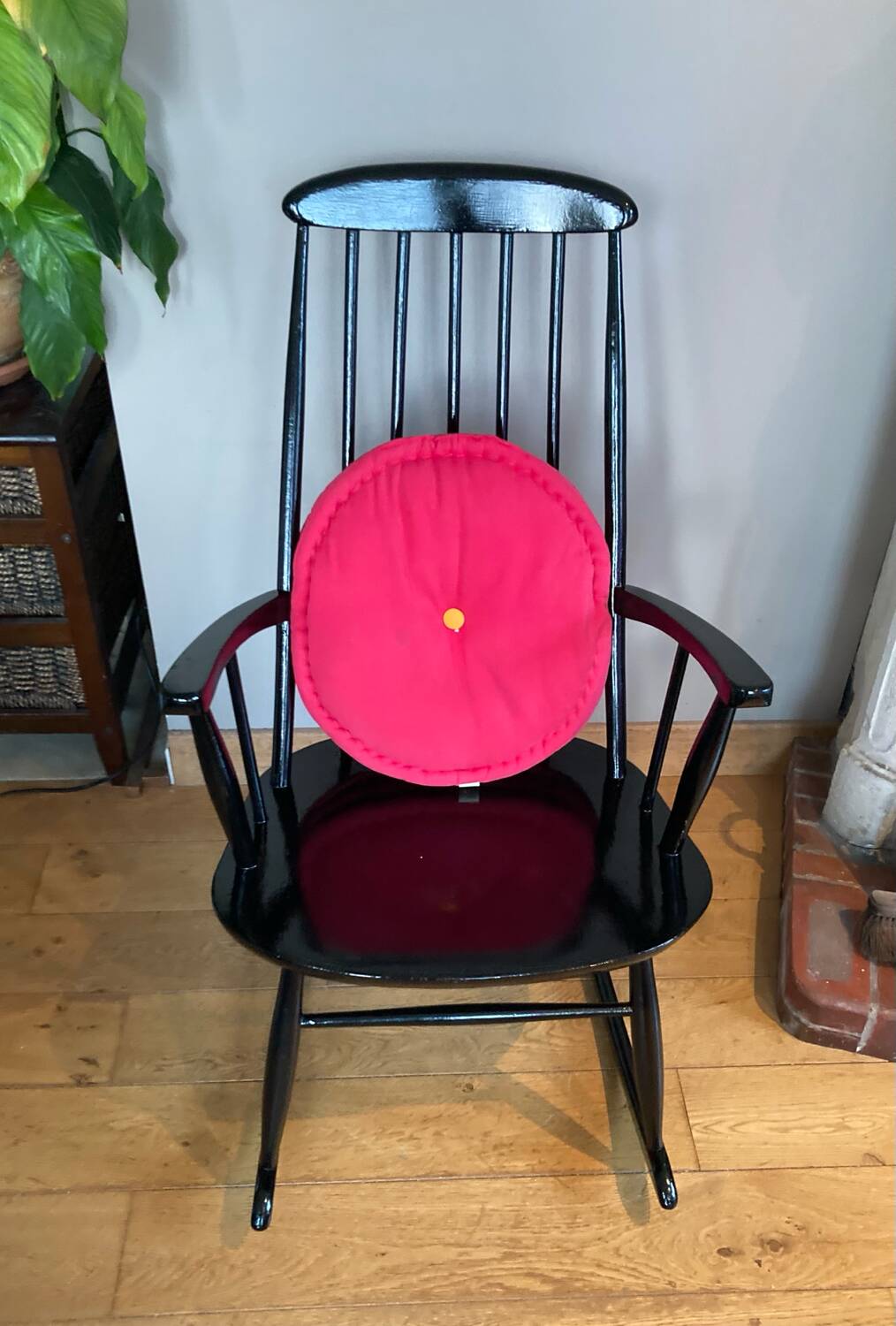 Vintage Scandinavian rocking chair in blackened wood from the 1970s