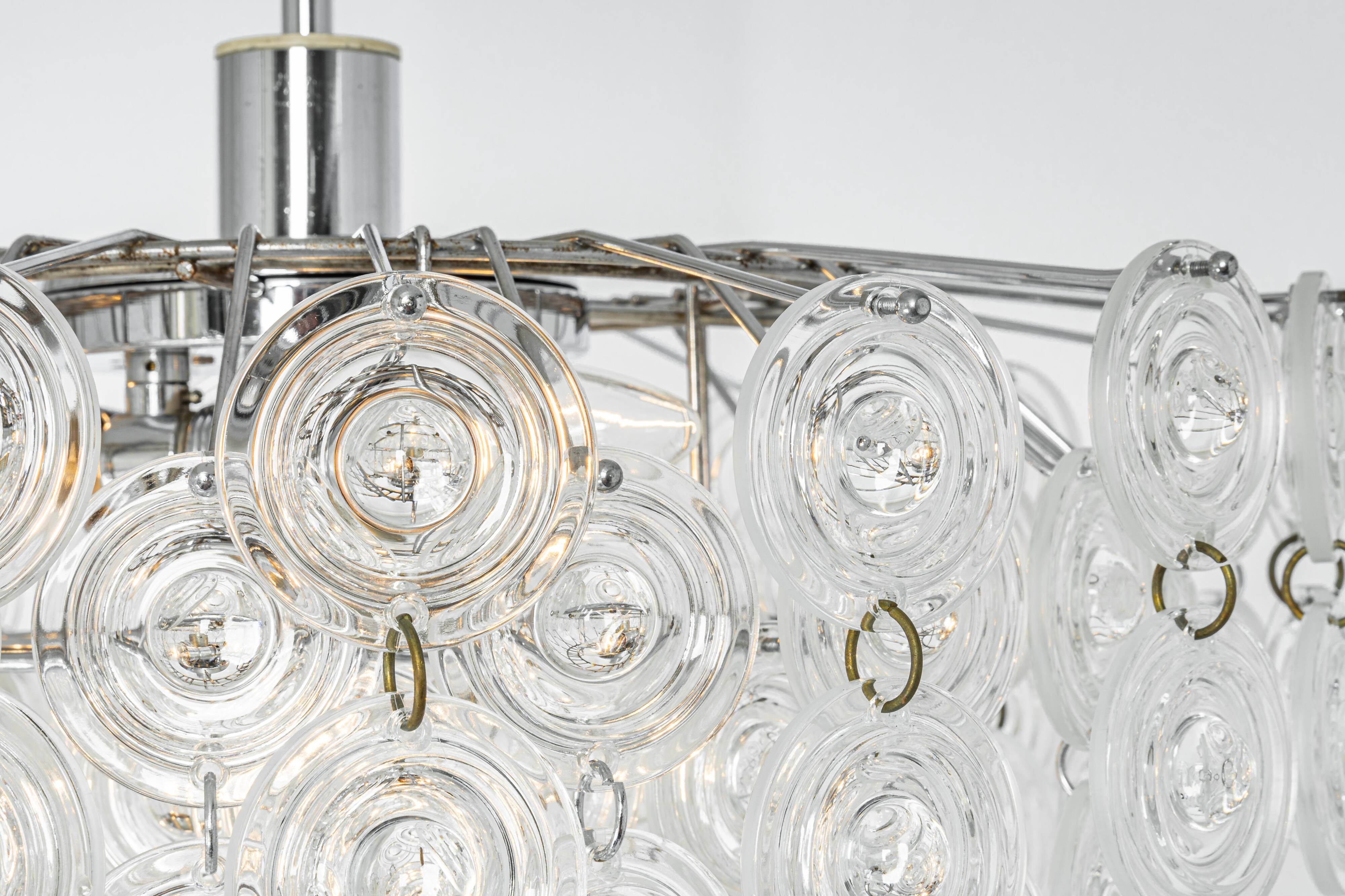 Small sparkling pendant light, chrome and crystal glass by Kinkeldey, Germany, 1970.