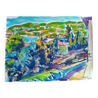 Pierre Lacroux (1909-1993) Gouache 24 x 32 cm - Beaulieu sur Mer 1981