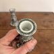 Pair of White and Black Porcelain Candle Holders with Berain Scroll Decoration, Baluster Style