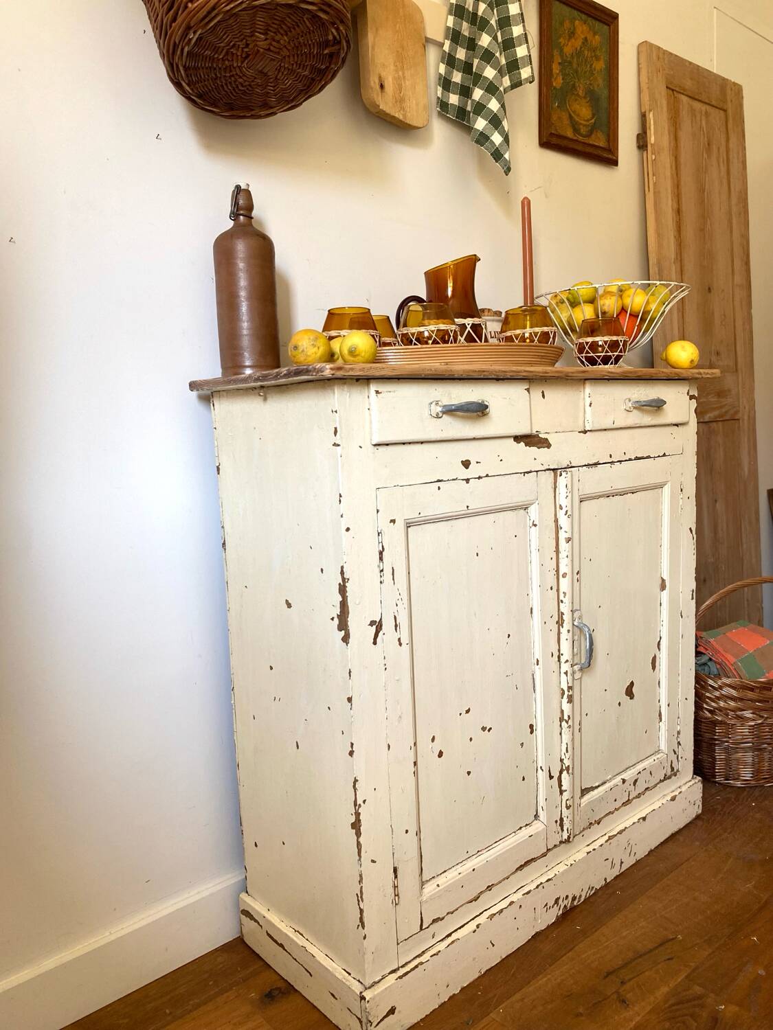 Antique Parisian sideboard in patinated beige wood