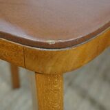 5 1960s Scandinavian style chairs in brown wood and skai, French handcrafted by Raincy