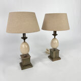 Set of 2 french marble and steel lamps 1970s