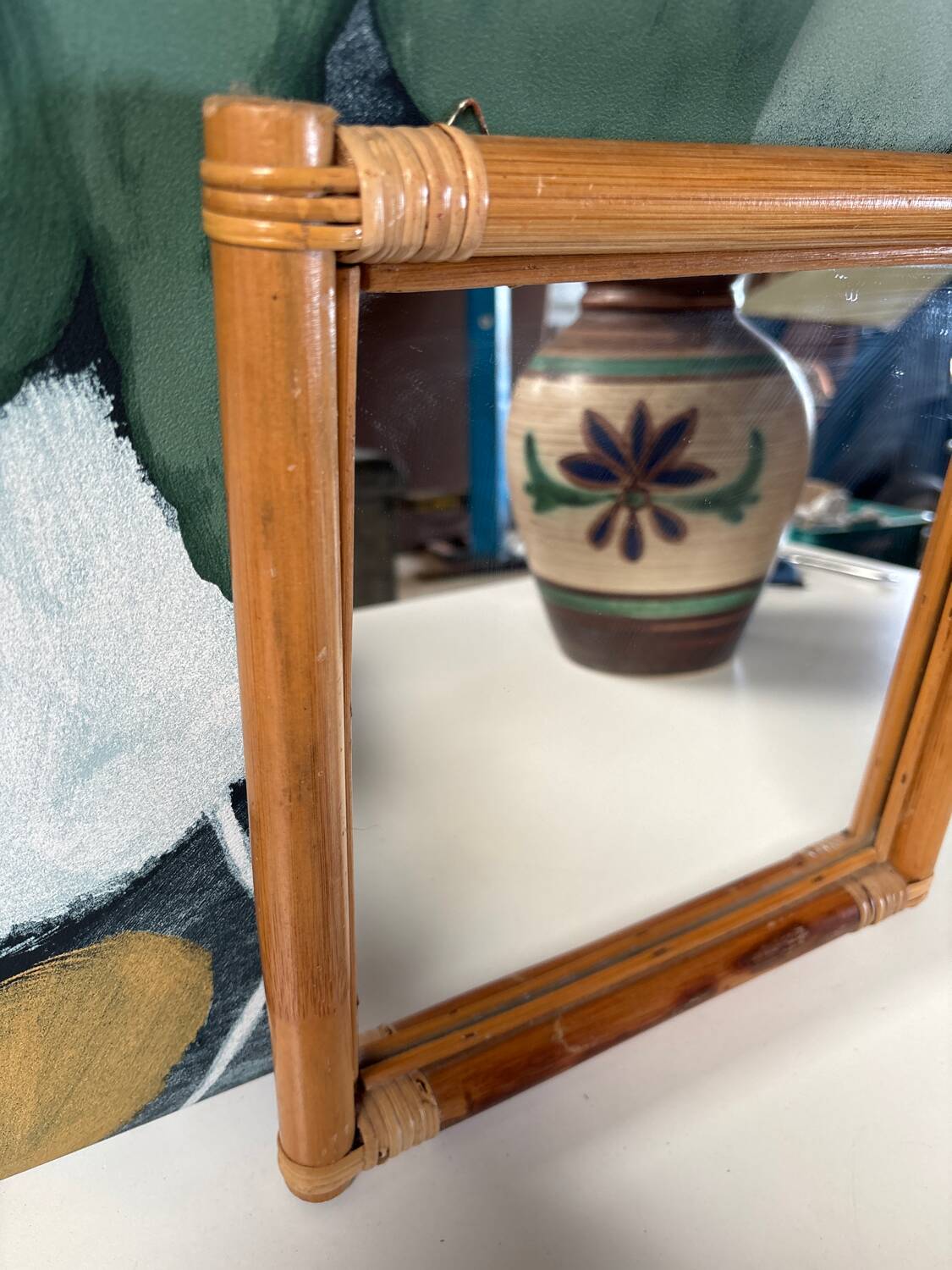 Miroir rotin vintage carré