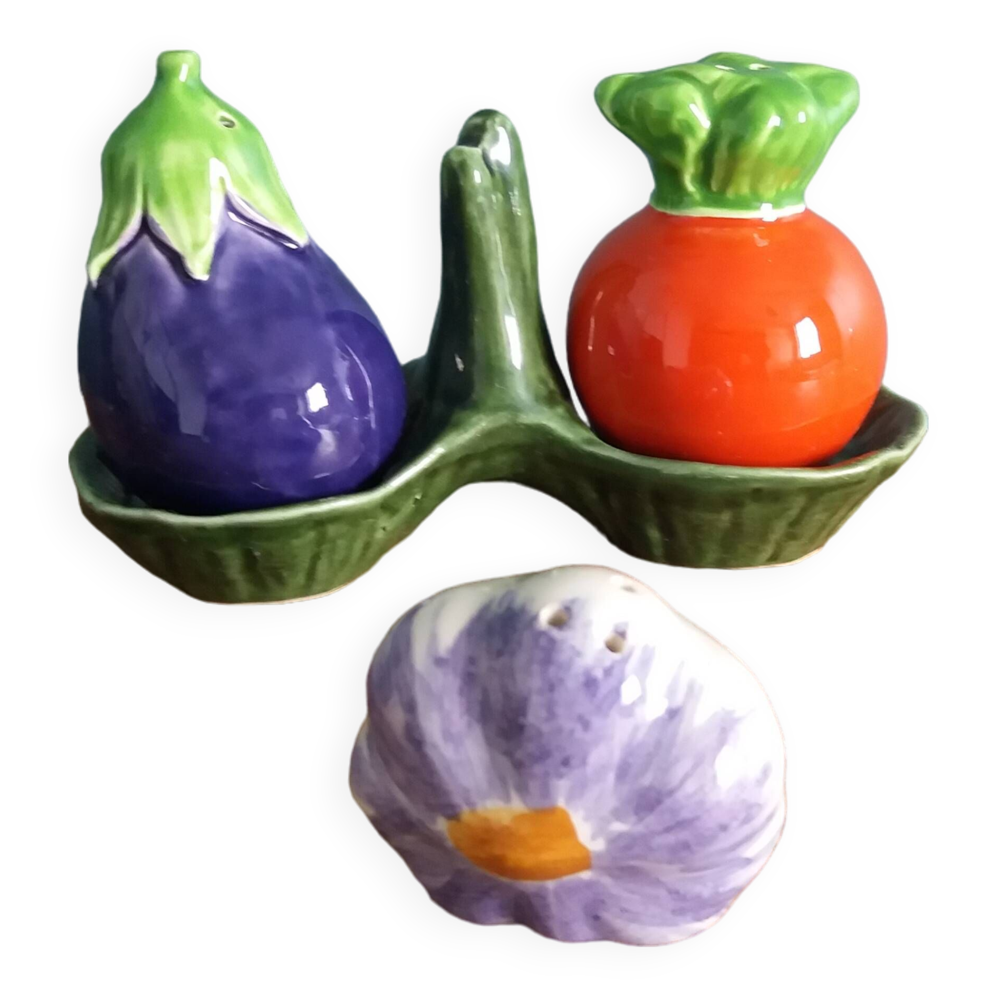 Vegetable salt and pepper shaker in slip