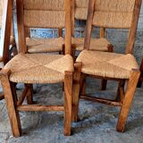 6 chaises en noyer et paillées