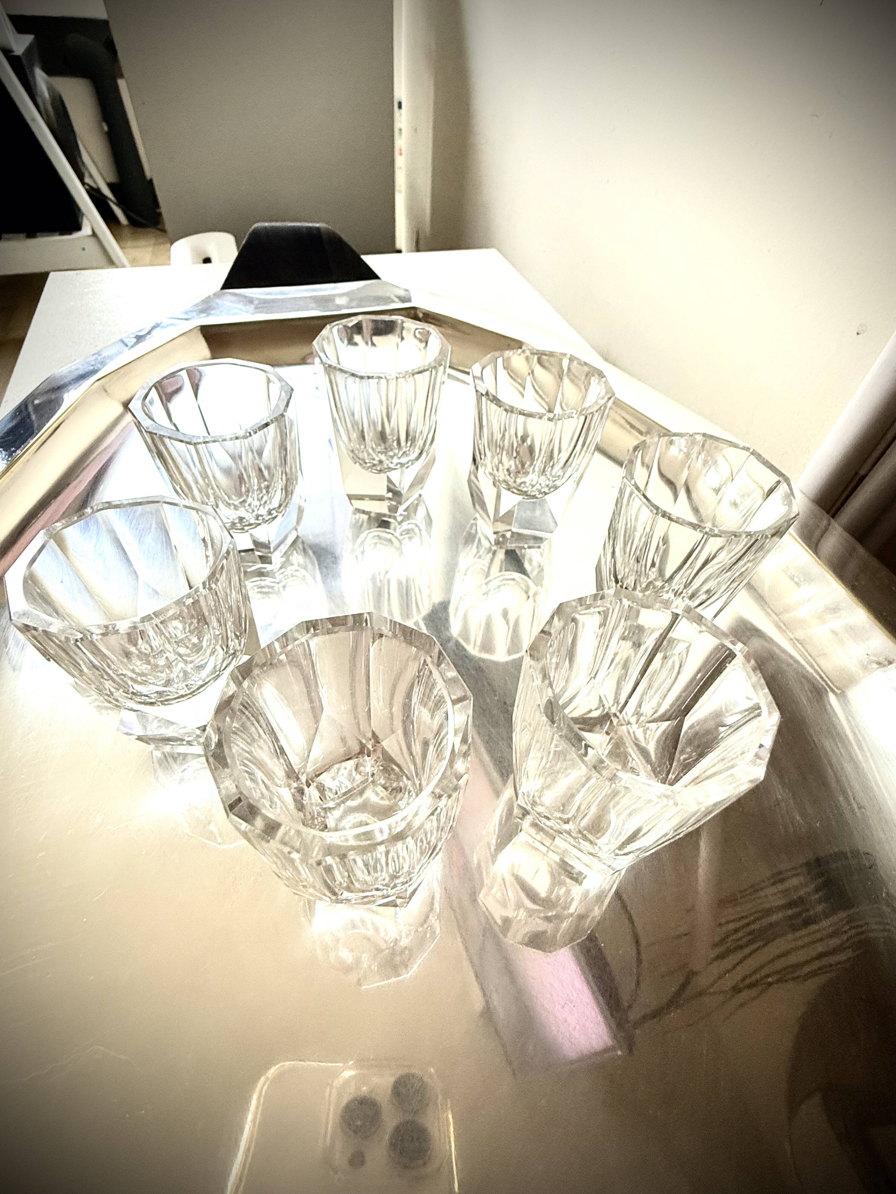 Set of 7 crystal liqueur/shooter glasses