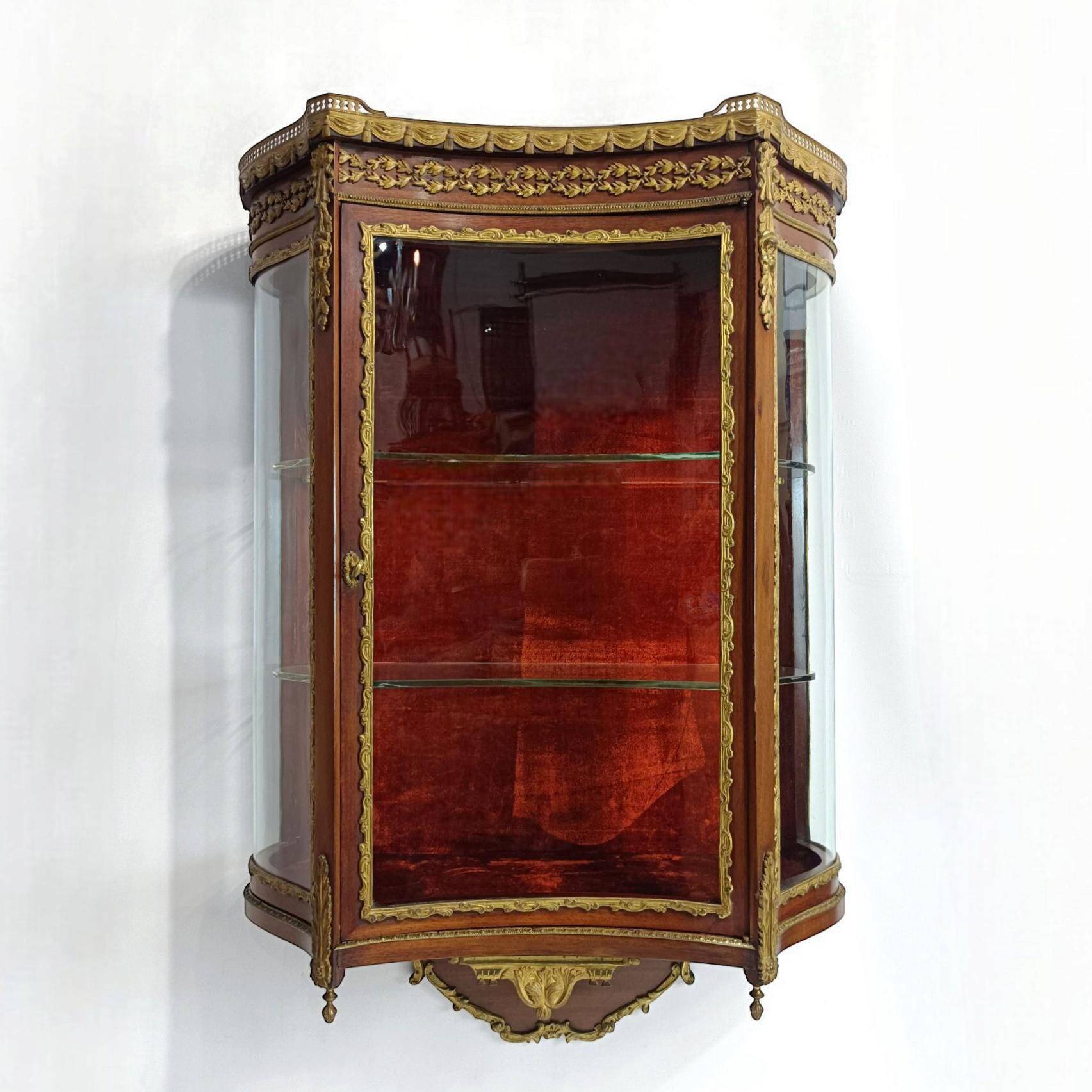 Louis XVI wall display cabinet, mahogany and bronze, France 20th century