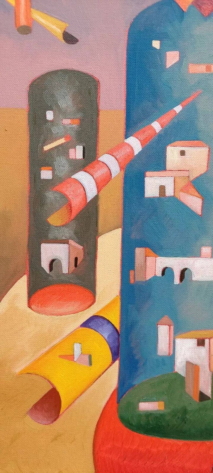 Peinture abstraite, cubisme, franco balleri huile sur toile 'le case alte'