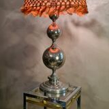large nickel-plated lamp 1970 macramé lampshade 87x40, very beautiful