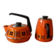 Bouilloire et cafetière vintage en métal émaillé et bakélite
