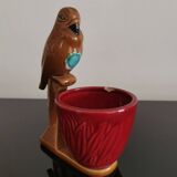 Cache pot figurative Perroquet barbotine marron bleu/vert