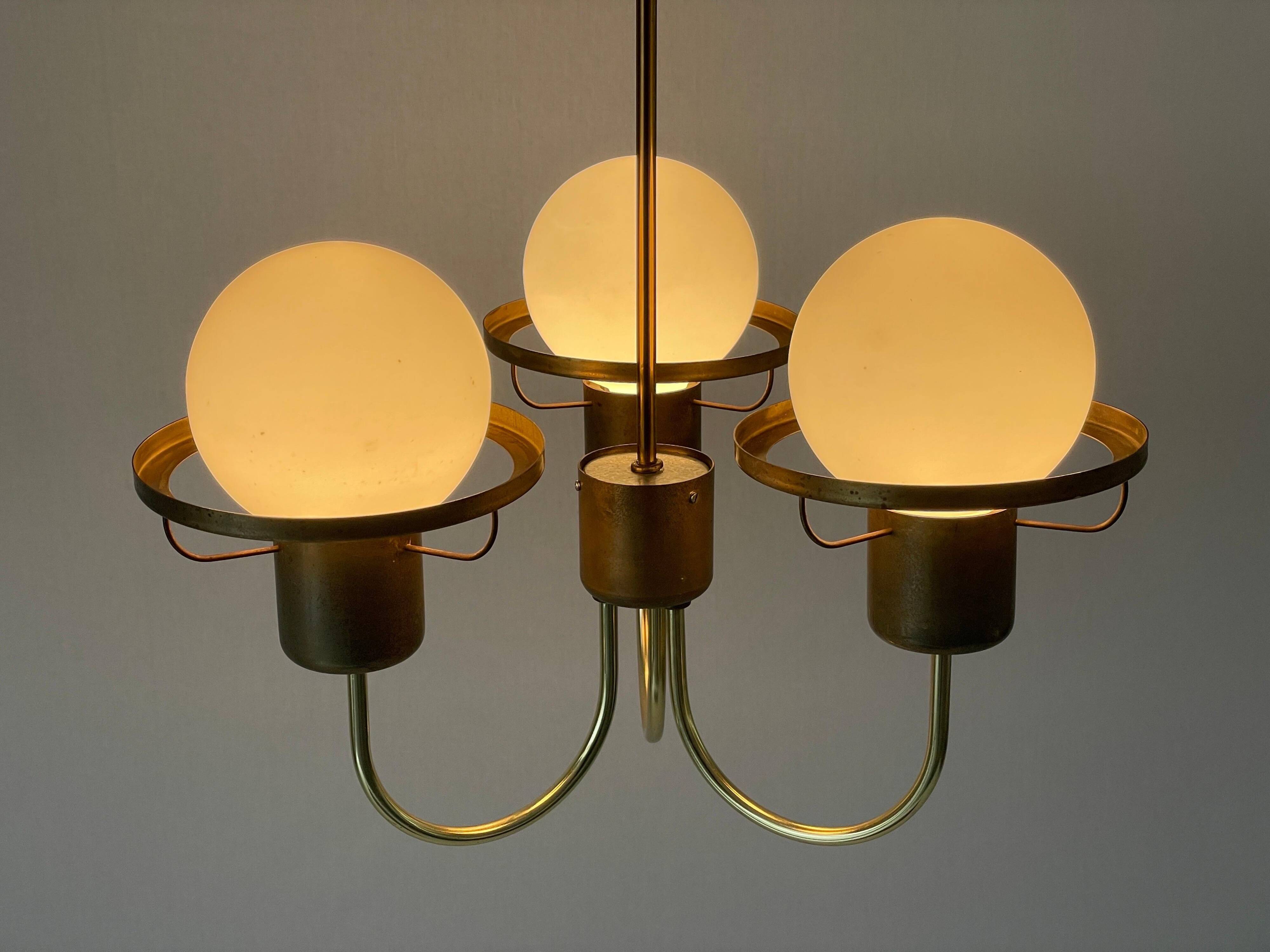 Suspended lamp with 3 glass balls and brass frame, Germany, 1960s