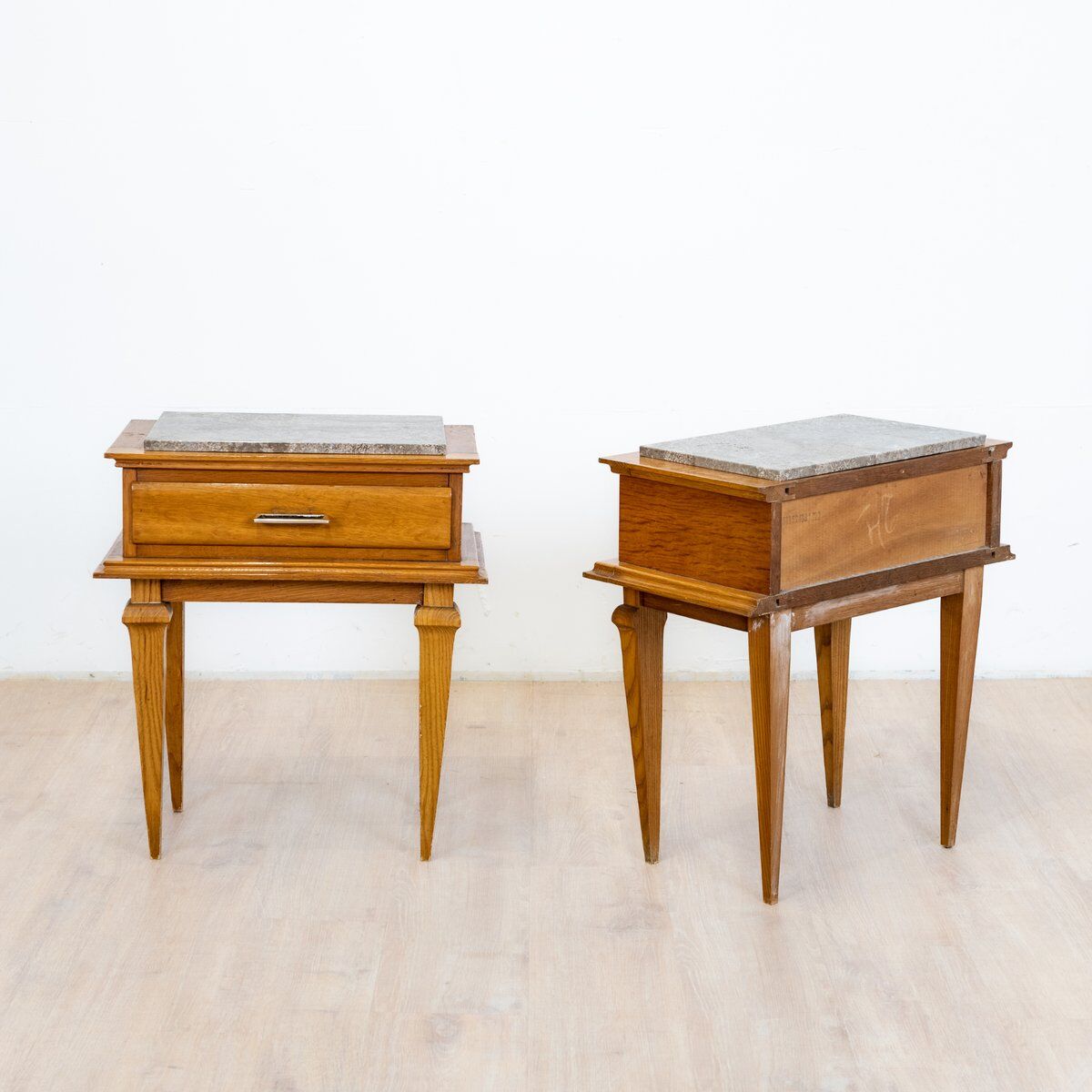 Art Deco bedside tables with marble tops, 1930s, set of 2