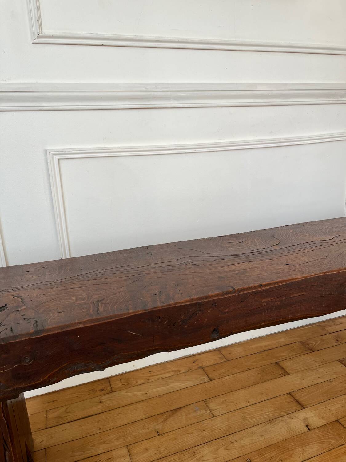 Brutalist Folk Art Bench Solid Oak