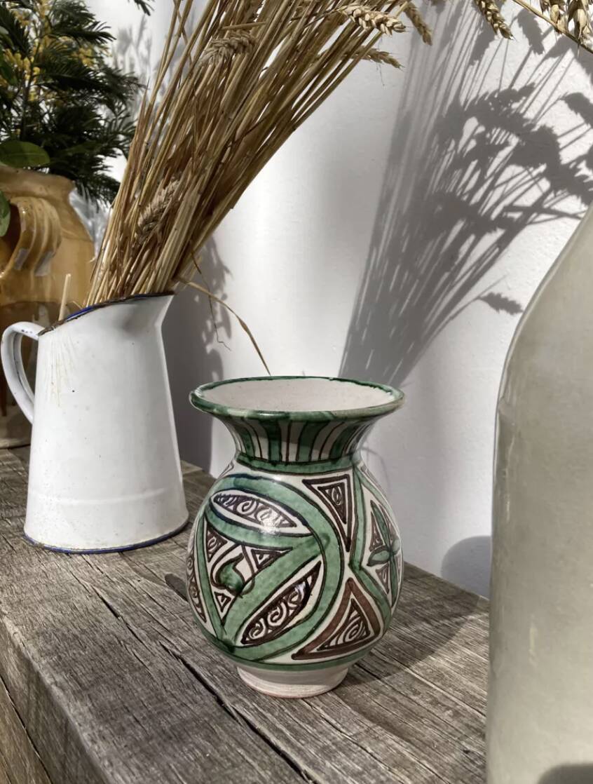 Small green ceramic vase 1960 signed Punter