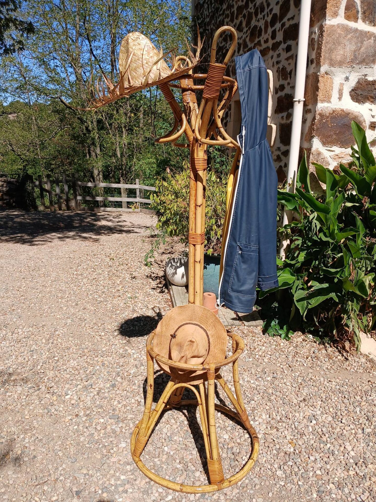 Vintage coat rack in bamboo and rattan