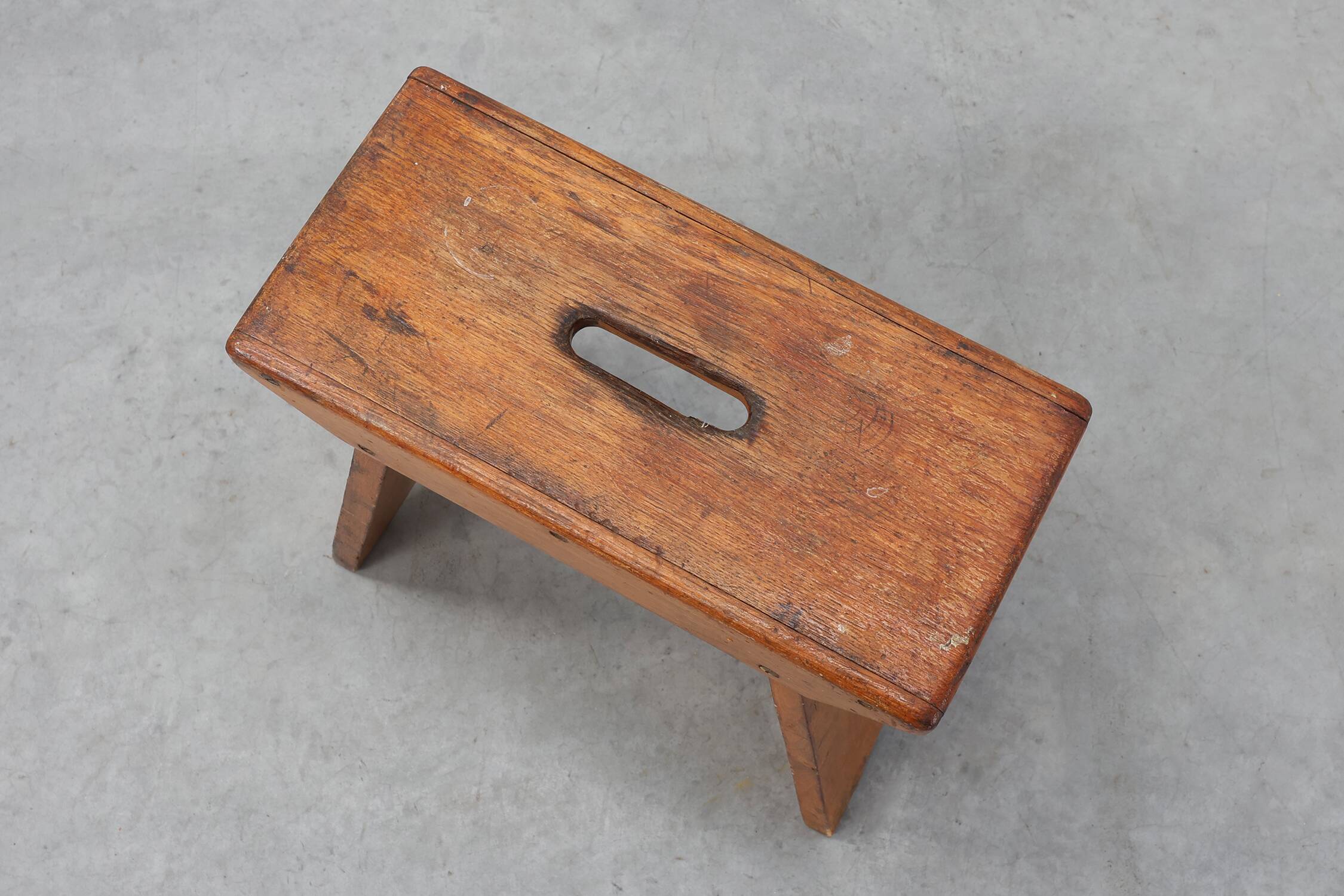 Rustic Pine Stool with Cut-Out Trestle Legs, Sweden, circa 1920
