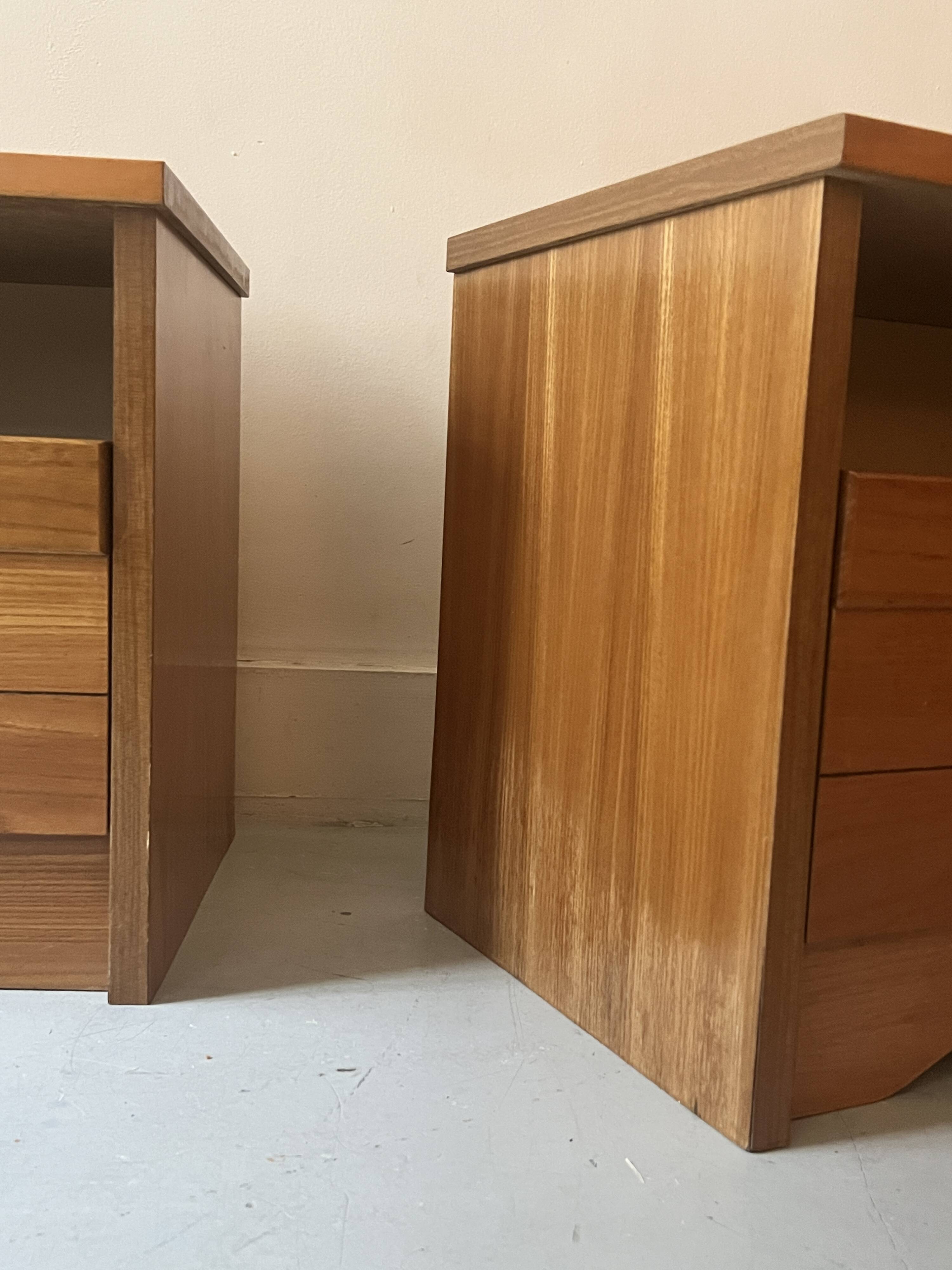 Pair of elm wood bedside tables, France 1950