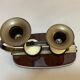 Ancien bougeoir Art Déco double laiton bois celluloïd 1930 vintage moderniste
