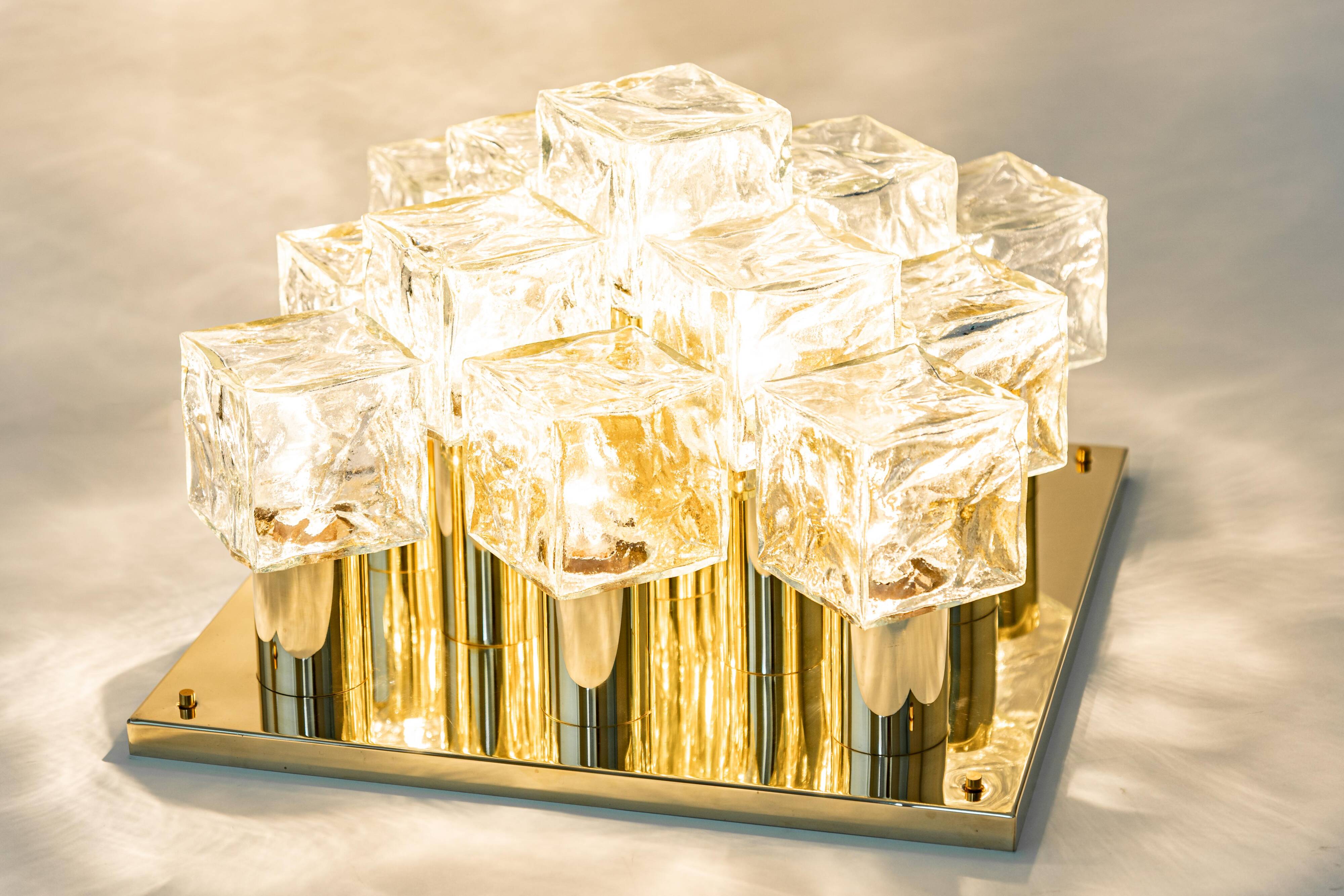 Plafonnier en verre glace Murano par Kalmar, Autriche, années 1960