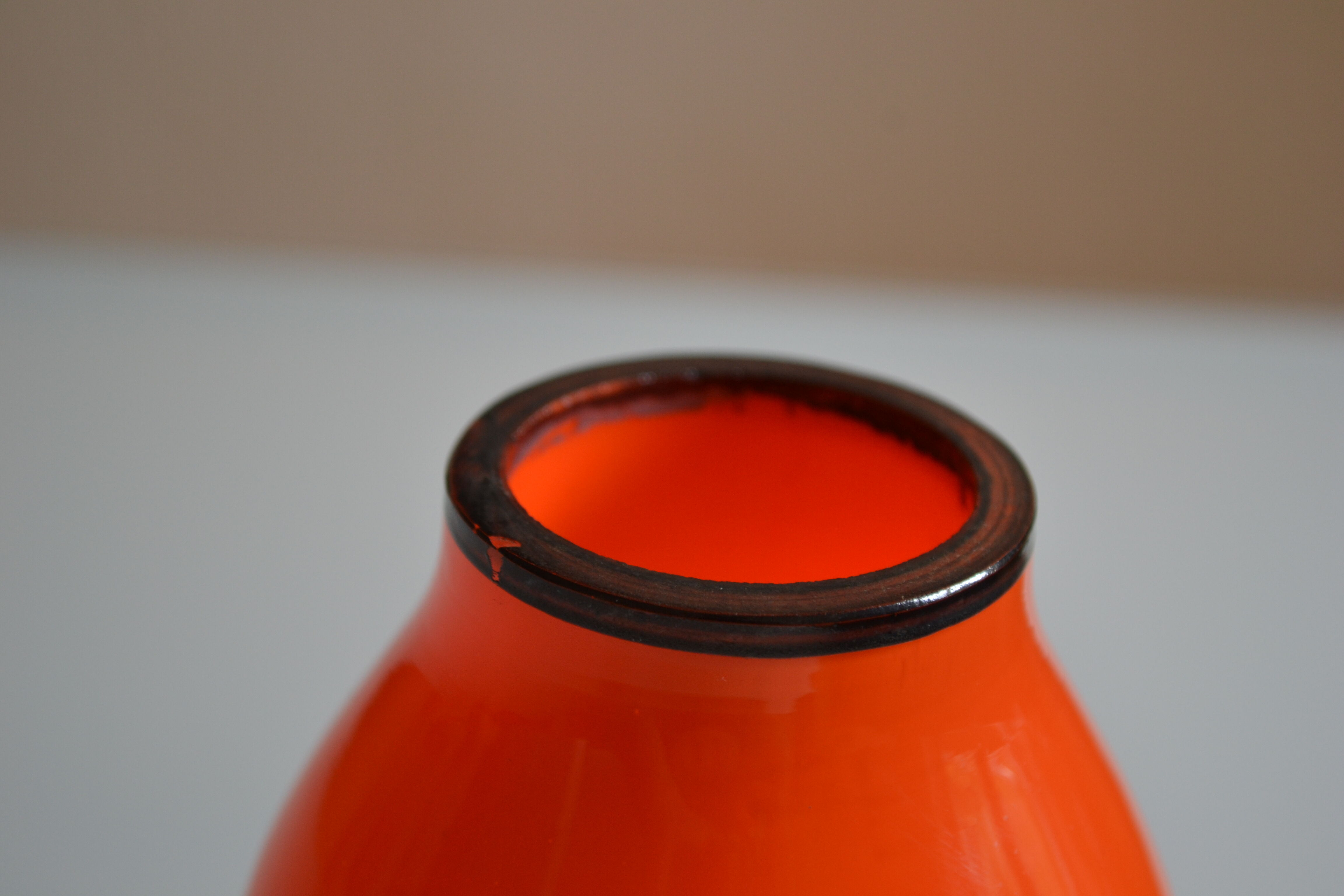 Vase vintage glass orange mouth blow murano italy