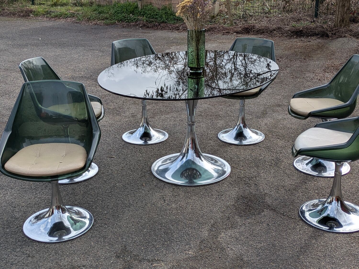 Oval dining table & 6 Gastone Rinaldi vintage chairs Roche Bobois