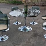 Oval dining table & 6 Gastone Rinaldi vintage chairs Roche Bobois