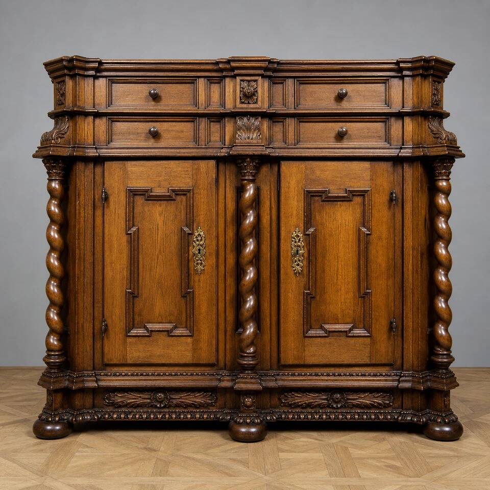 Important Alsatian support buffet in stained solid wood, dating from the 17th century.
