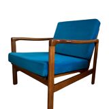 Ensemble de deux fauteuils vintage, revêtement en velours bleu, Pologne, 1960