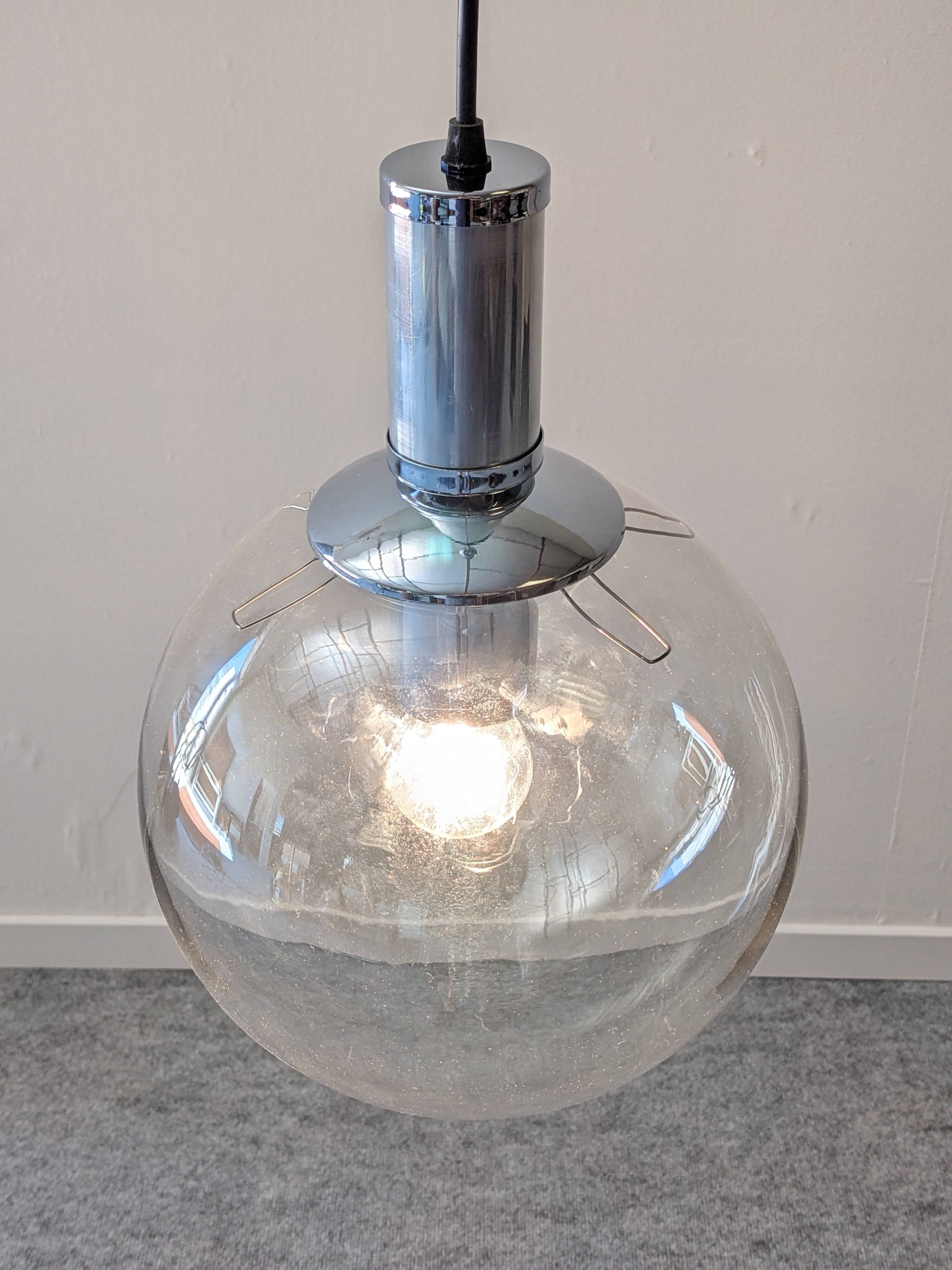 Glass ball pendant light by See Delmas, France circa 1970